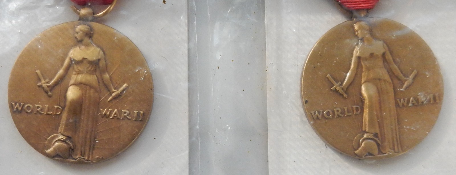 Vintage Set of 2 World War II Bronze Victory Medals