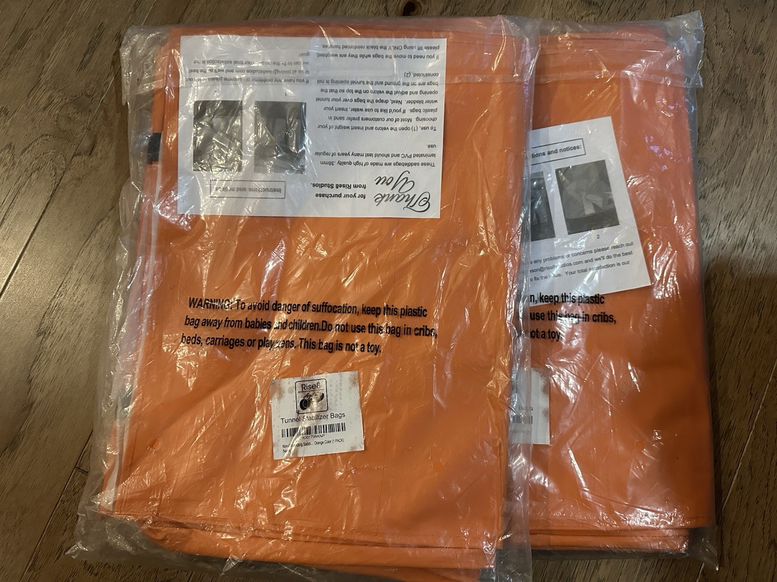 (2) Rise8 Non-constricting Saddlebags for stabilizing Dog Agility Tunnel Orange