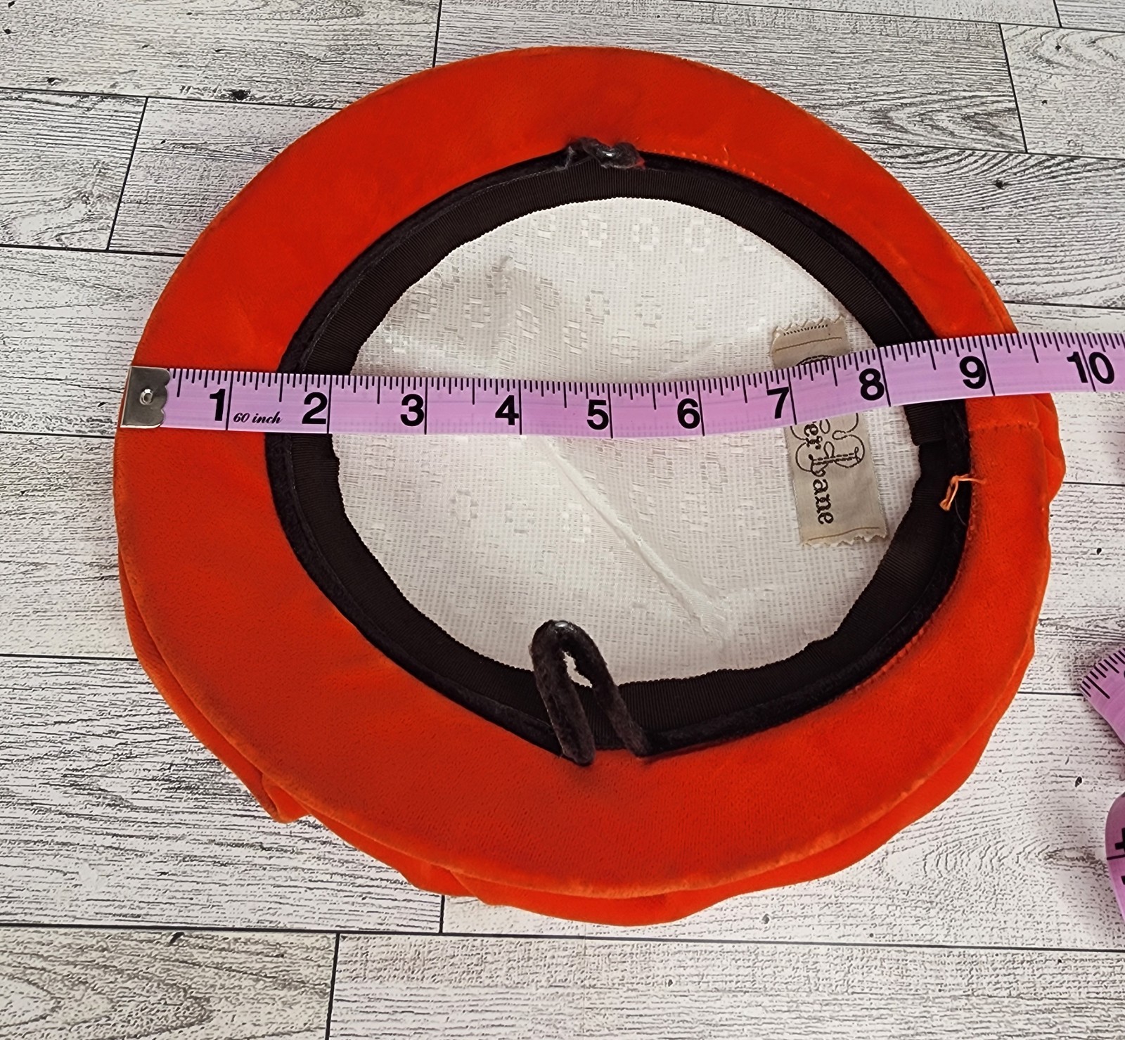 Vintage Clover Lane Art Deco Velvet Velour Beret Hat Fascinator Bright Orange