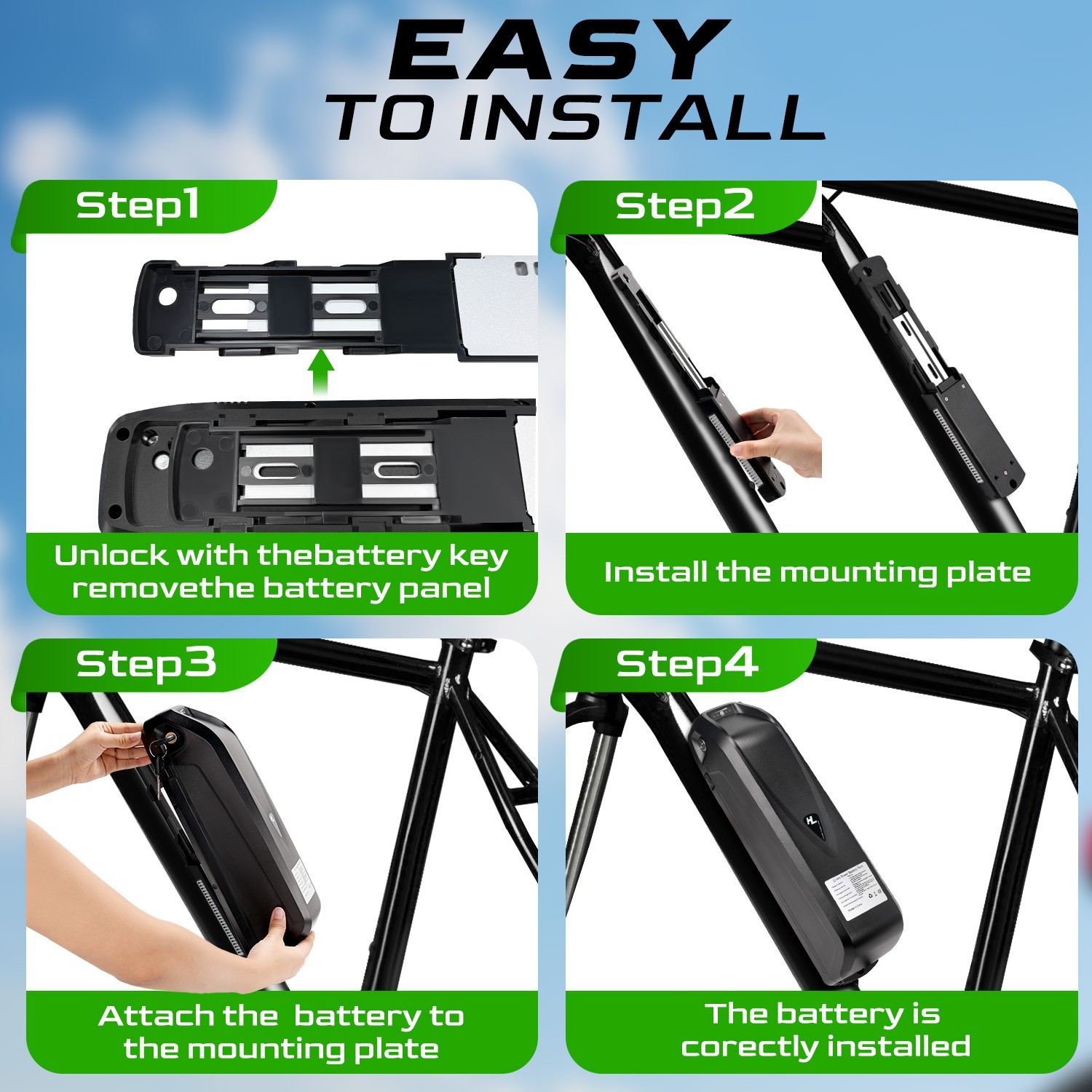 48V 20Ah Hailong Ebike Battery for 200W-1500W Electric Bike Lithium Battery 5PIN