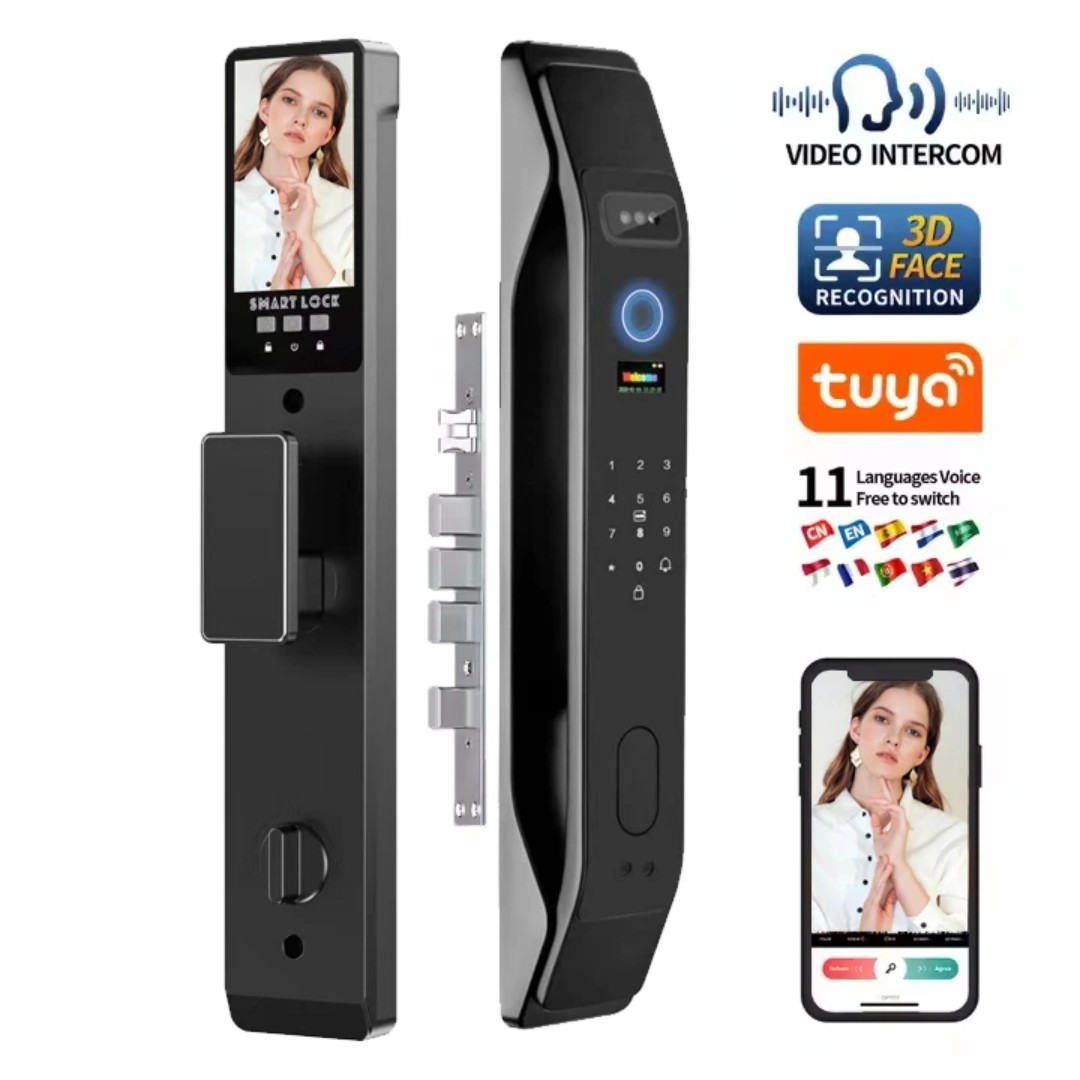 3D Face Recognition Fingerprint Password Smart Door Lock with Camera Security