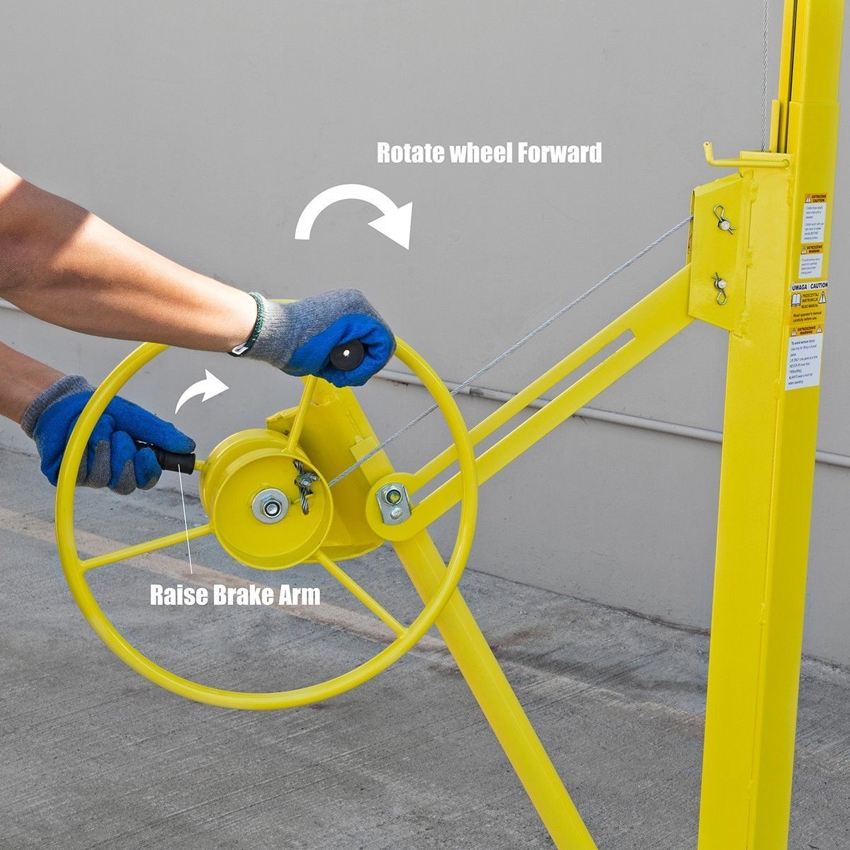 16' ft 150lb Capacity Drywall Panel Hoist Lift Up Rolling w/ Casters, Yellow