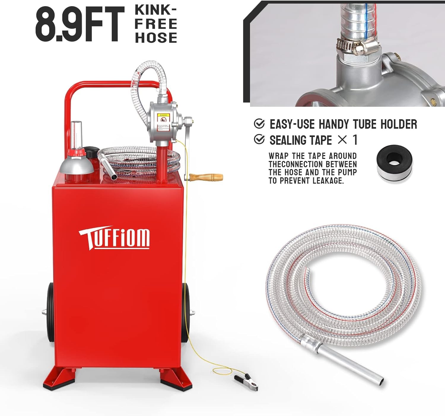 20 Gallon Fuel Caddy 8.9ft Hose Gas Transfer with Rotary Hand Siphon Pump New