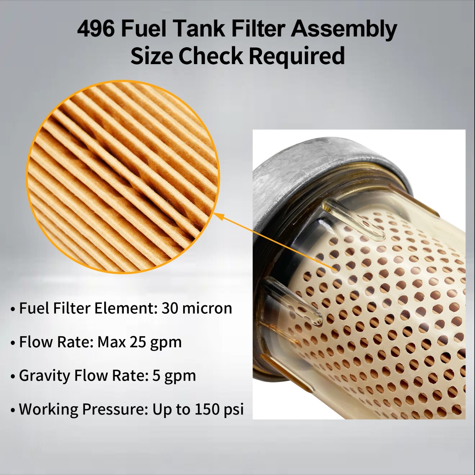 496 Fuel Tank Filter Assembly for Gasoline & Diesel Water Separate w/ 1" NPT Cap