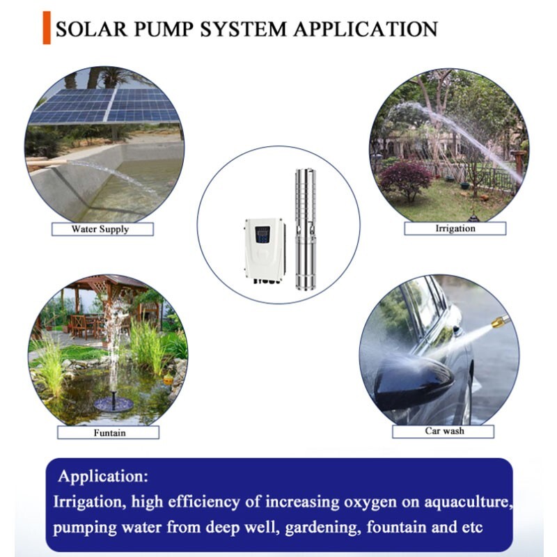 Hybrid Solar Water Pump 4" AC/DC 2.5HP Deep Well Submersible Max Head 125m Farm