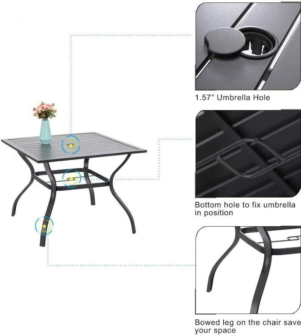 Outdoor Dining Table with Umbrella Hole Metal Patio Table Square for 4 Person US