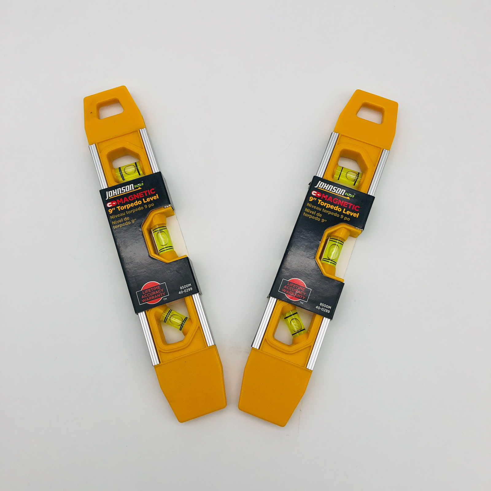 2x Johnson 8500M Torpedo Level Magnetic Aluminum 9" Yellow 2 Levels Per Order