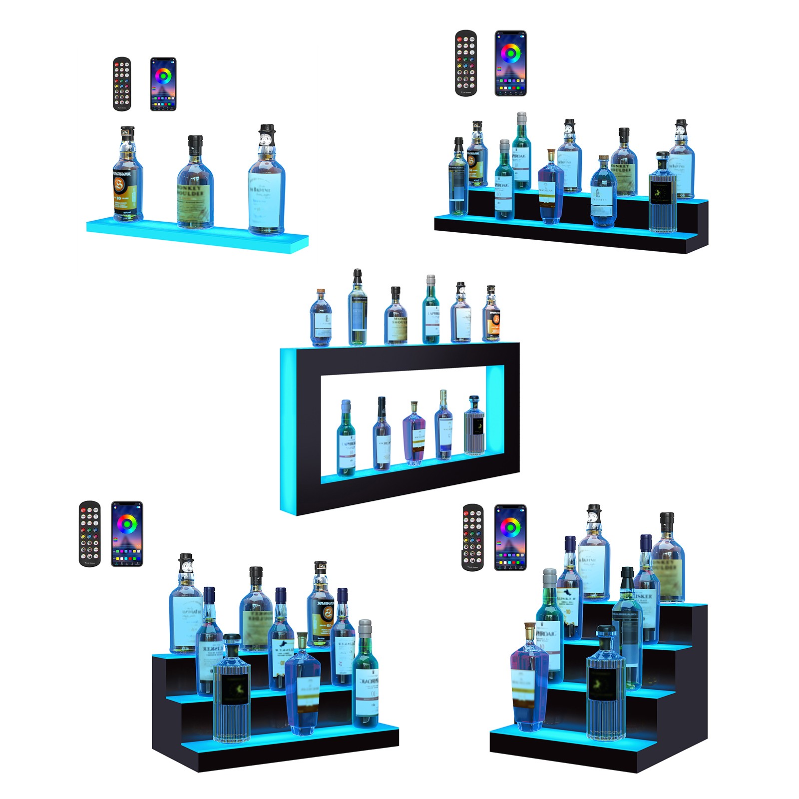Uimoso LED Lighted Liquor Bottle Display Bar Shelf RF & App Control