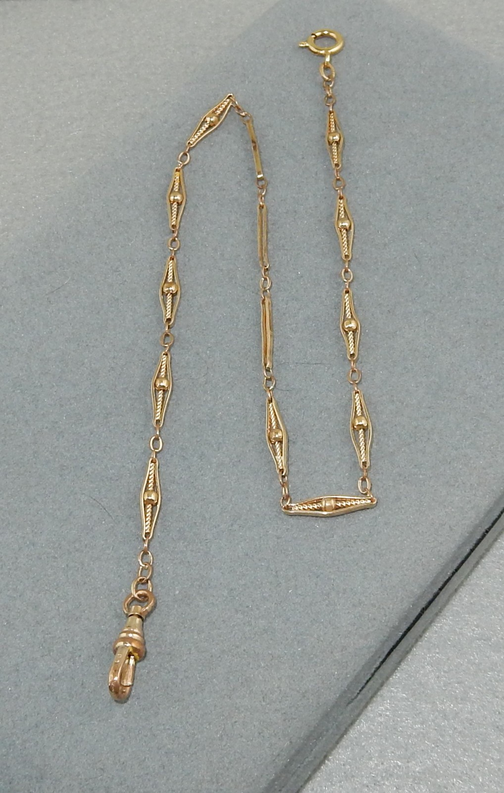 Antique 1/20 12K Yellow Gold Filled 14" Fancy Bar Link Pocket Watch Chain 5g