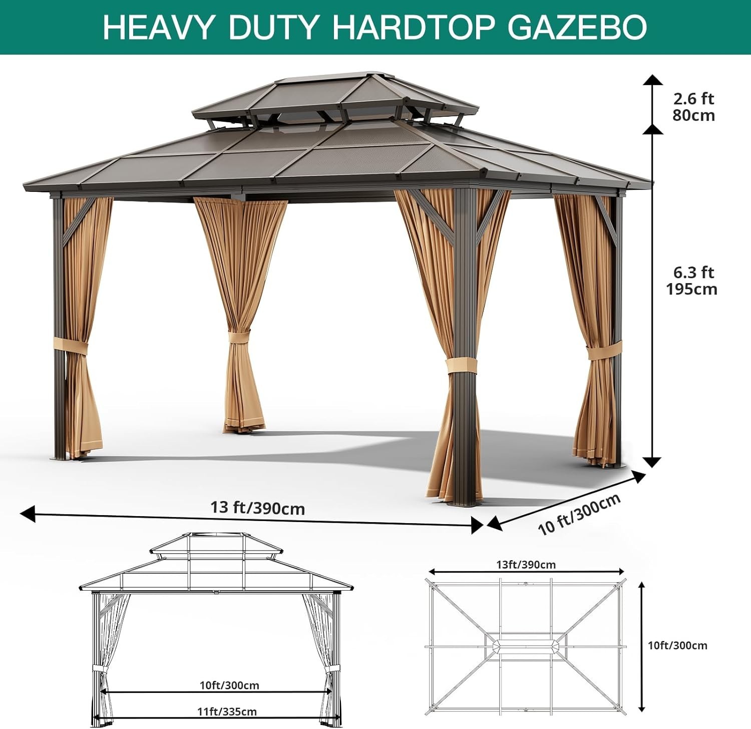 10'x12' 10'x13'Hardtop Gazebo Outdoor Polycarbonate Patio Top Canopy Garden Tent