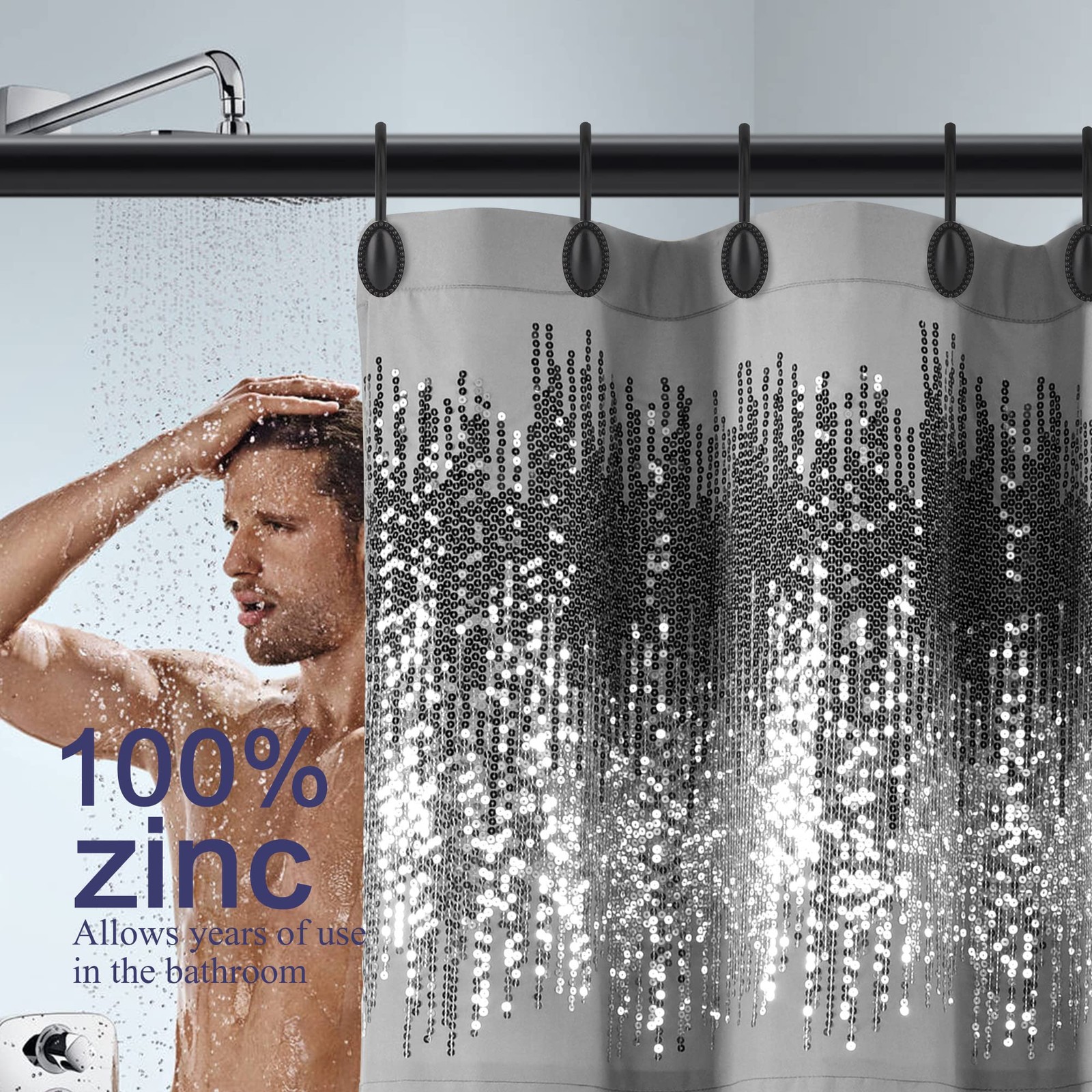 Shower Curtain Hooks Set Of 12 Black Zinc Rust Resistant Decorative Matte Black