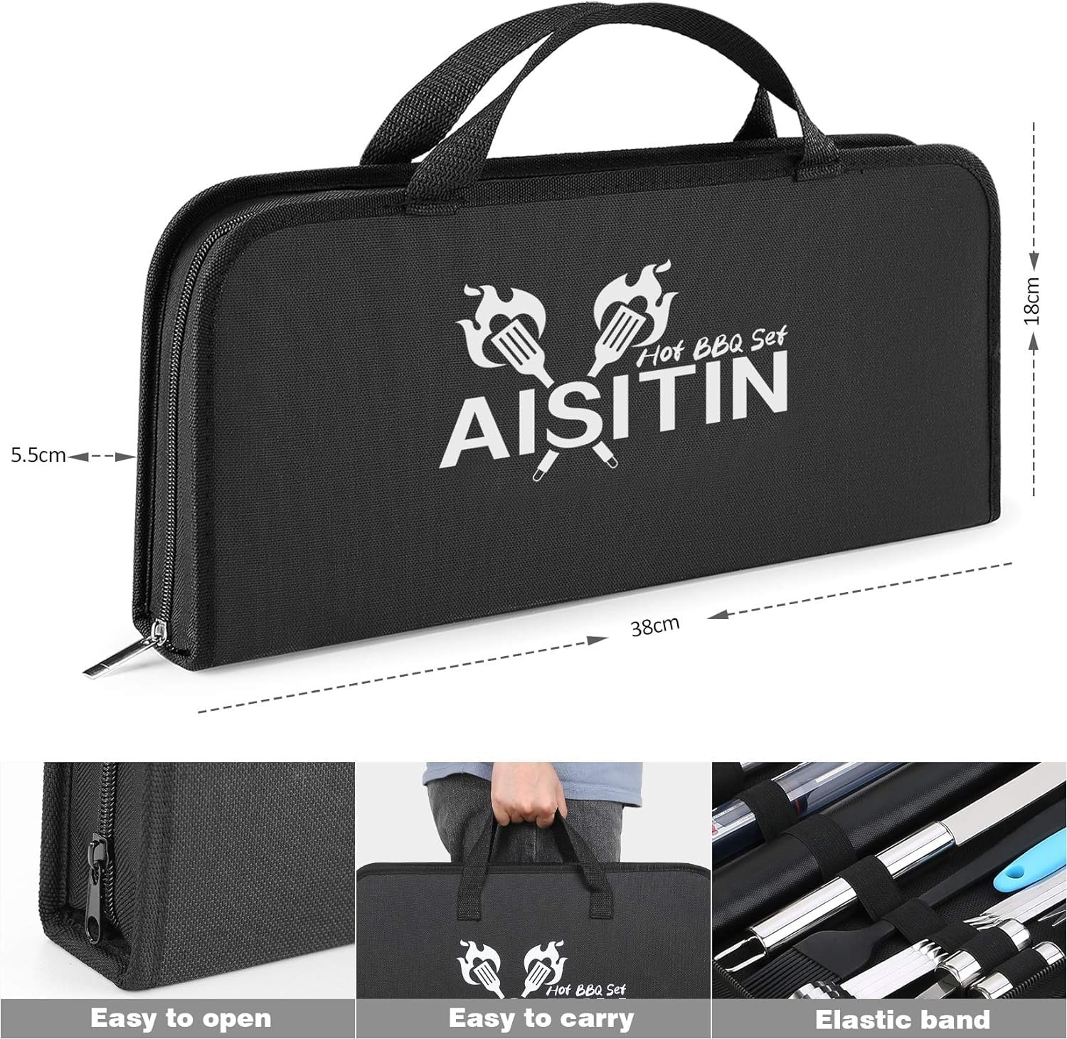 BBQ Tool Set Stainless Steel Outdoor Grill Utensil Cooking Cutlery Kit with Case