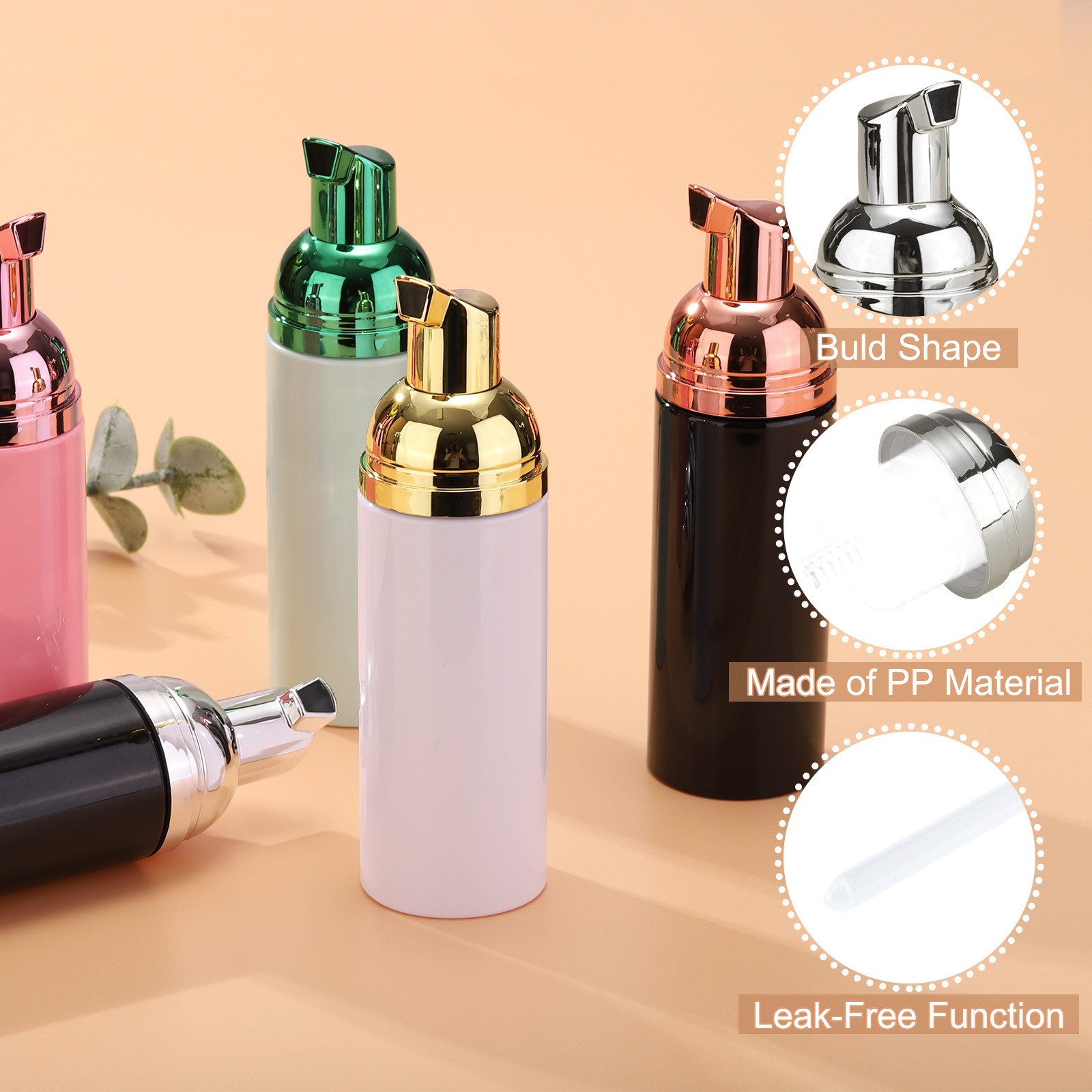 2 Oz Empty Foam Pump Bottle, 12 PCS Soap Dispenser, Black/Silver