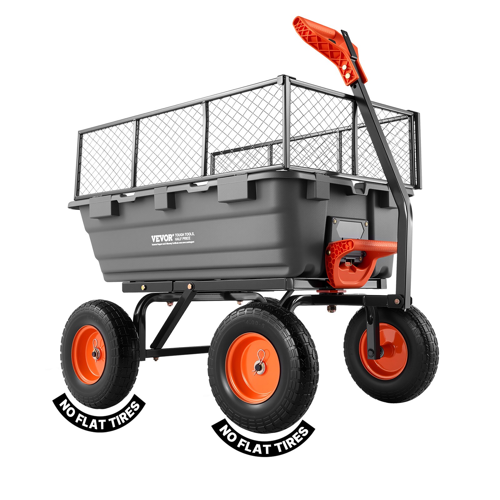 VEVOR Garden Dump Cart 1200lbs Poly Dump Cart with 2-in-1 Handle & Storage Fence