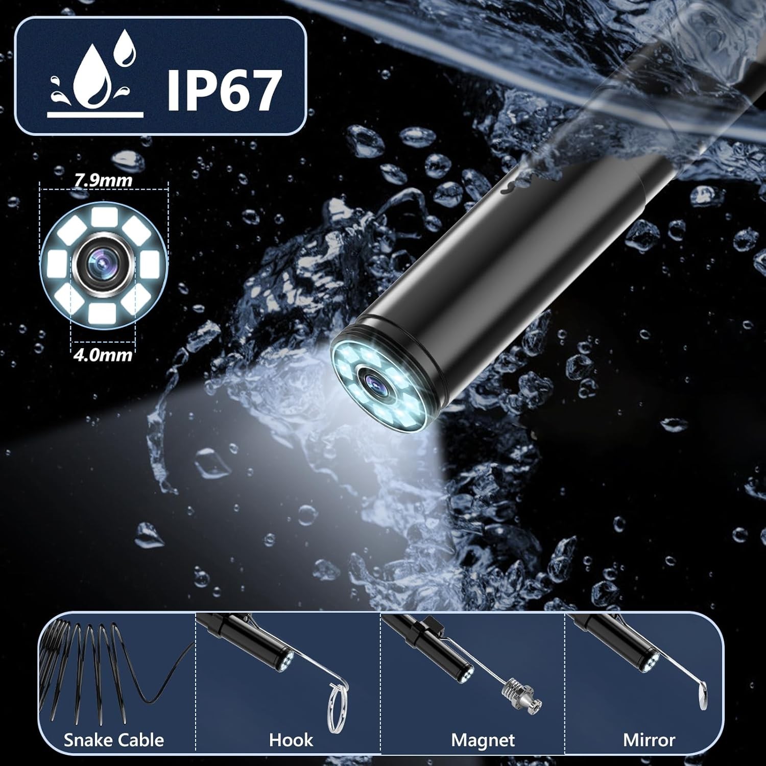 🔥 Endoscope Camera with Light, 1920P HD Borescope Camera 8 LED Light 16.4ft