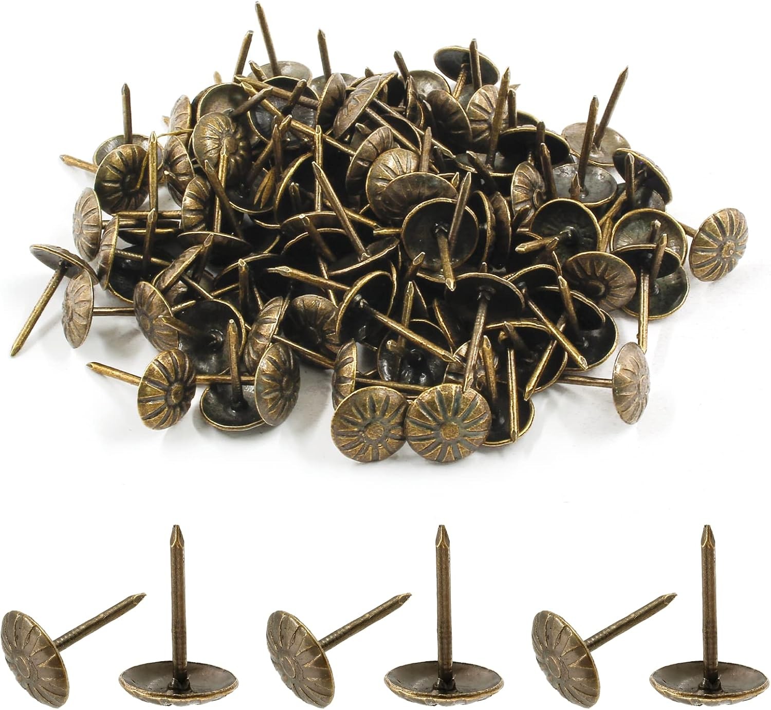 Bivethoi 120 Pcs Brass Upholstery Tacks, 7/16" Dia Antique Metal 7/16,