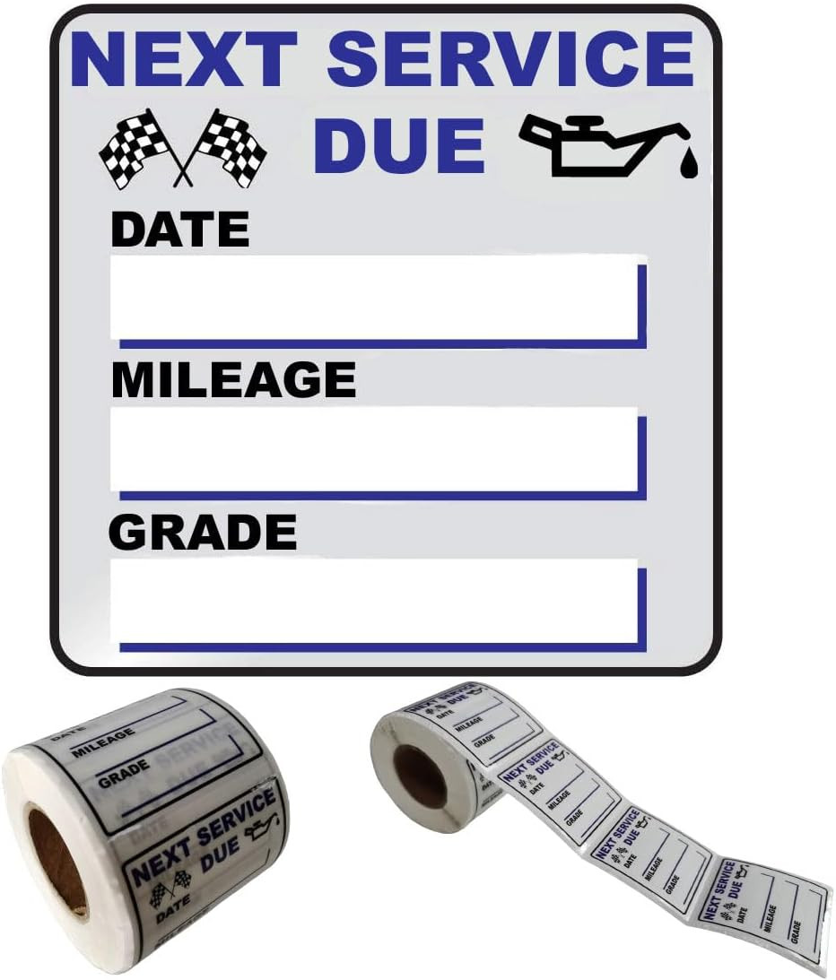 Oil Change Reminder Stickers 2x2 Clear Vinyl 300Pcs Car Service Due Label Roll