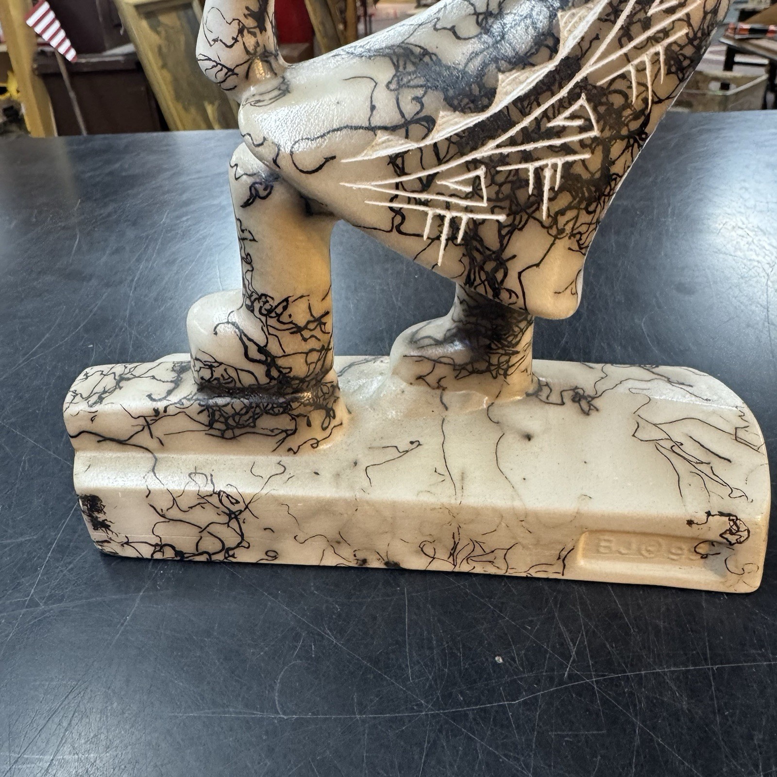 Native American Pottery Horse Hair Kokopelli Sculpture by Vail