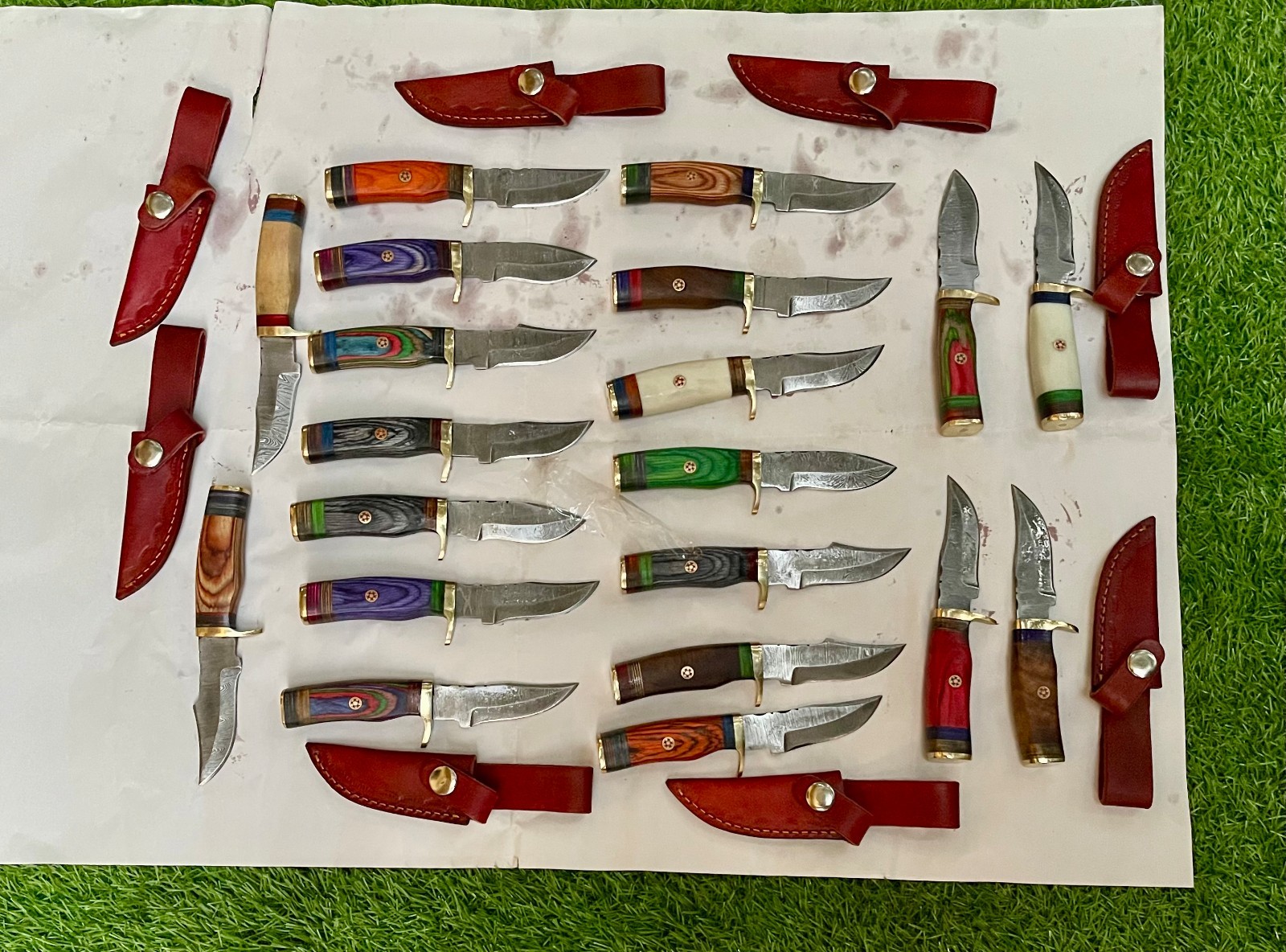 WHOLESALE LOT OF 20 CUSTOM HANDMADE DAMASCUS STEEL SKINNER KNIVES WITH SHEATH