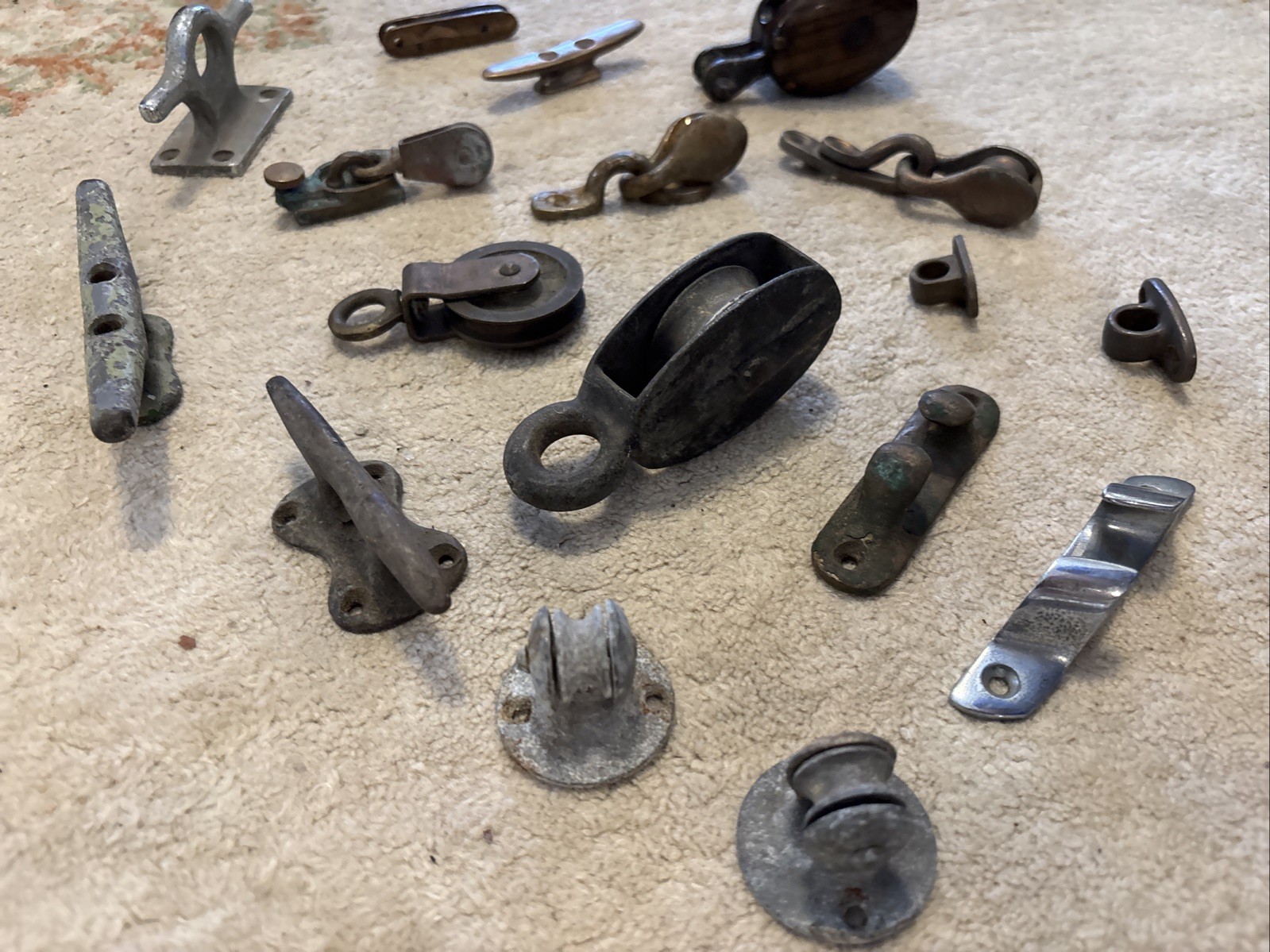 Vintage Boat Hardware Sailboat Runabout Brass Boat Hdwr. 17 Pulleys Cleats Etc.