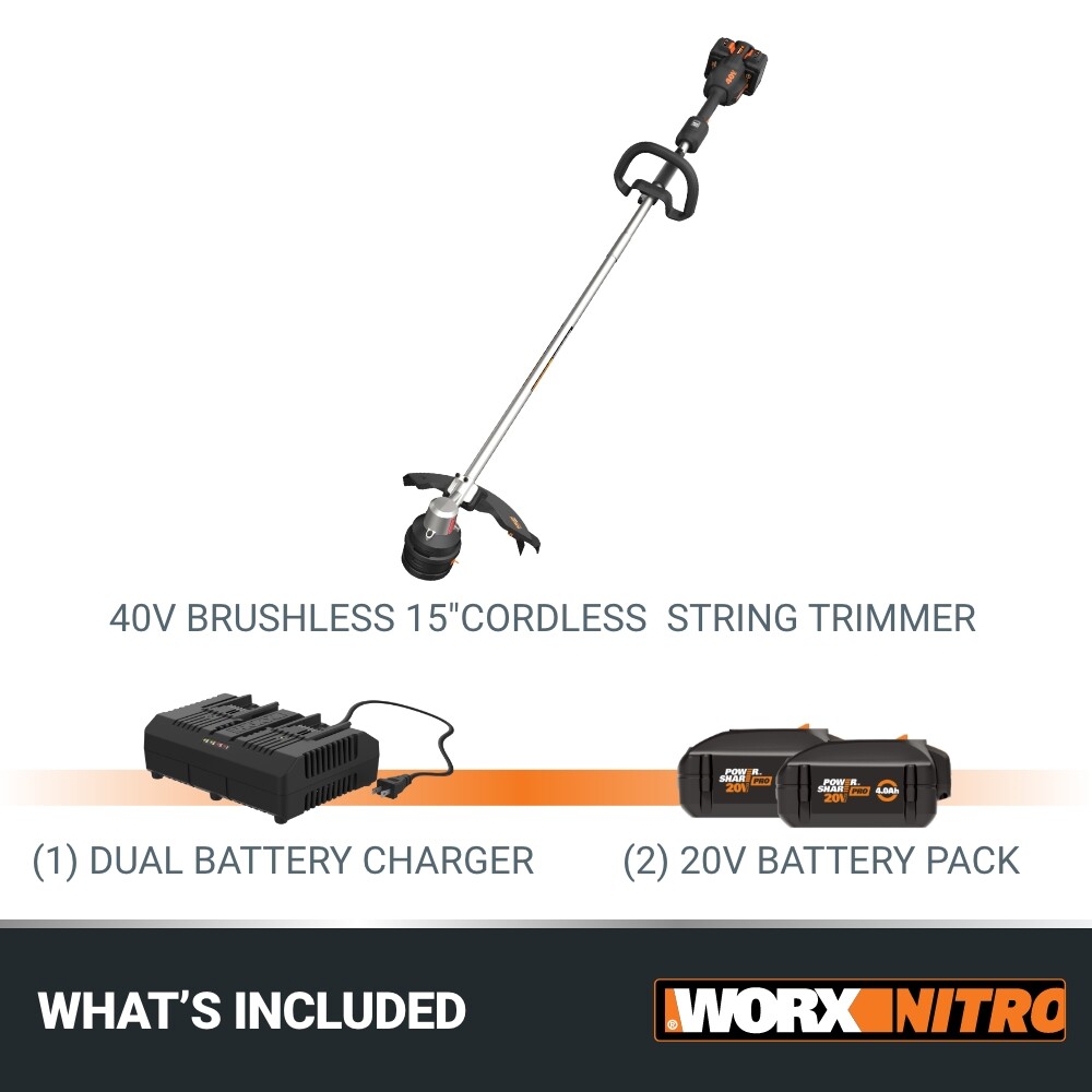WG185 Worx Nitro 40V 15” Cordless String Trimmer 4.0Ah Power Share -SR