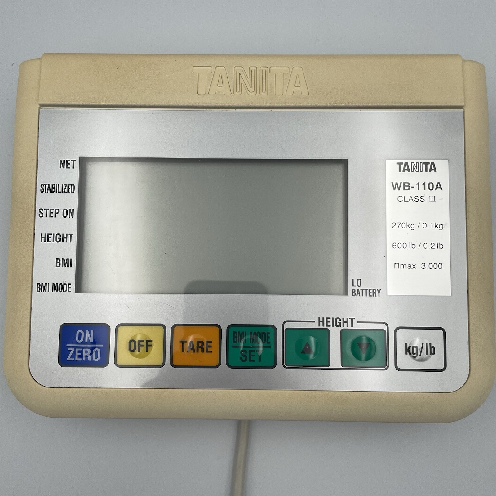 Tanita WB-110A Class III Digital Scale 600lb Max BMI Mode w/Display! WORKS!