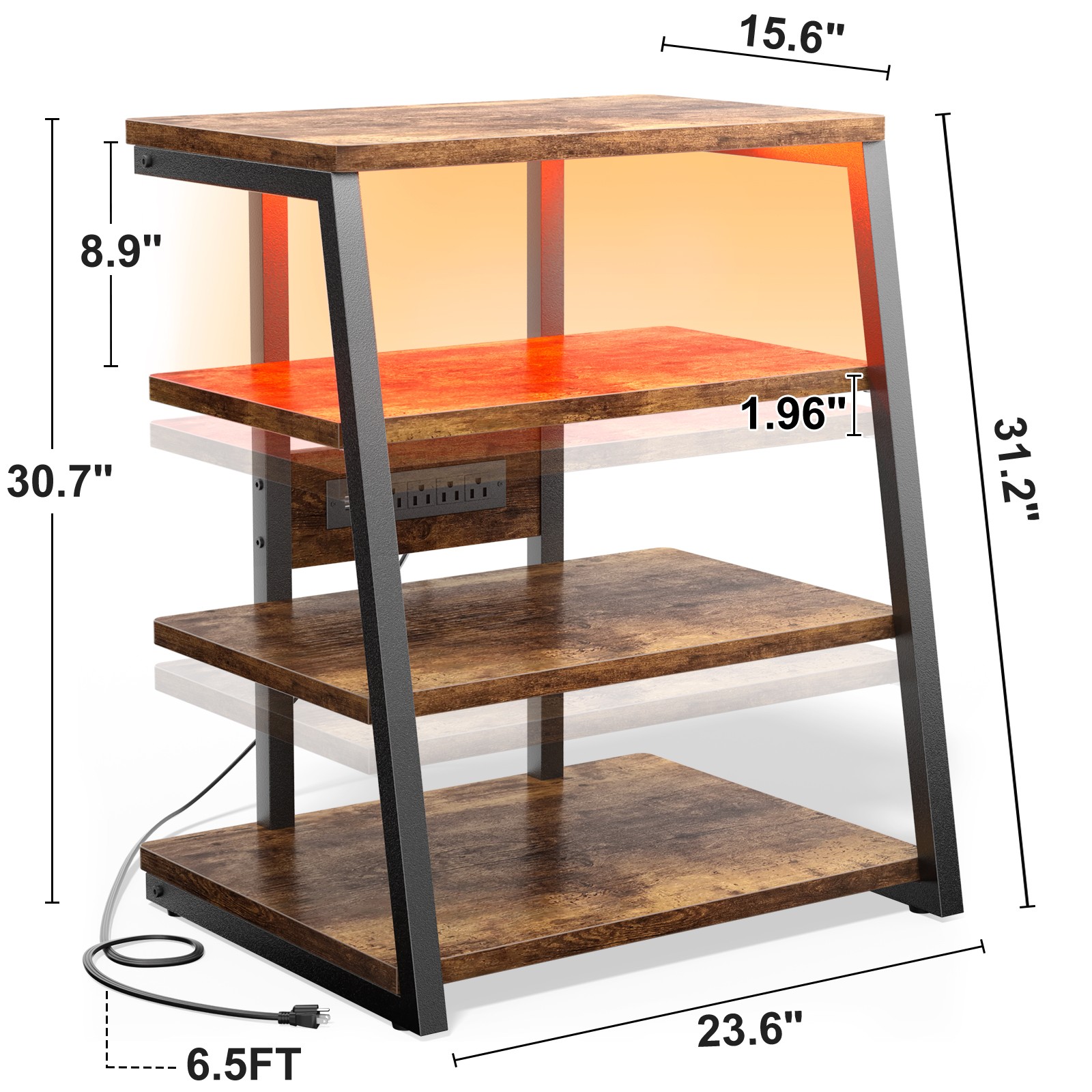 AV Media Stand with Outlets, Media Console with LED Lights, Stereo Racks