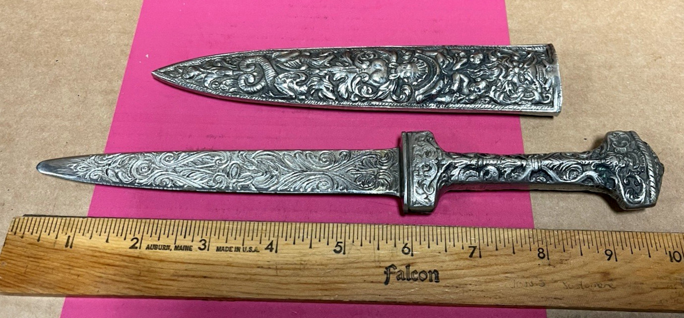SILVER DAGGER REPLICA  19TH CENTURY GROTESQUE ARABESQUE HANS HOLBEIN  ITALY