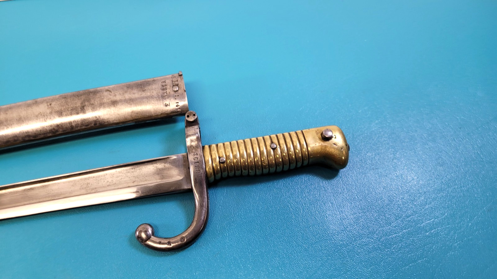 WWI German French Captured Model 1866 Chassepot Bayonet + Sheath Regt Mrk TR670