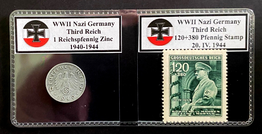 WWII Authentic Rare German Coin 1 Rp Zinc and Unused Stamp World War 2 Artifacts