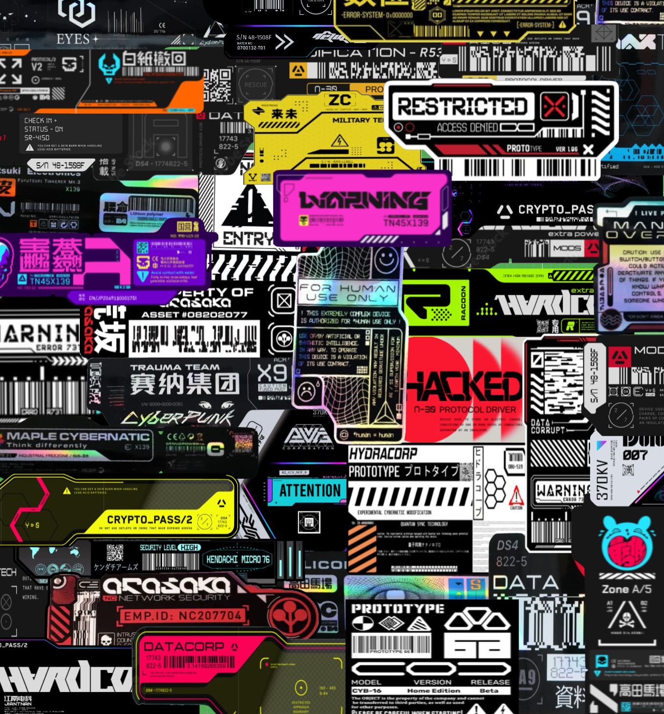 20/40 Cyberpunk Decal Stickers - Glossy Vinyl - Water Resistant Futuristic