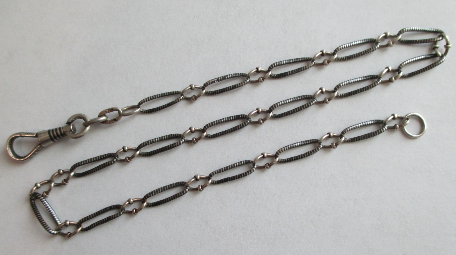 13.75in ANTIQUE 800 SILVER NIELLO WATCH CHAIN w/ DOG CLIP 7.2g