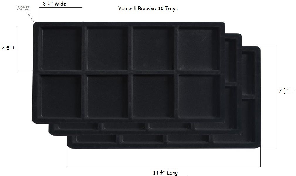 10 Tray Inserts 8 Compartment Liners Black Jewelry Flocked 14 " x 7 ½" x ½"
