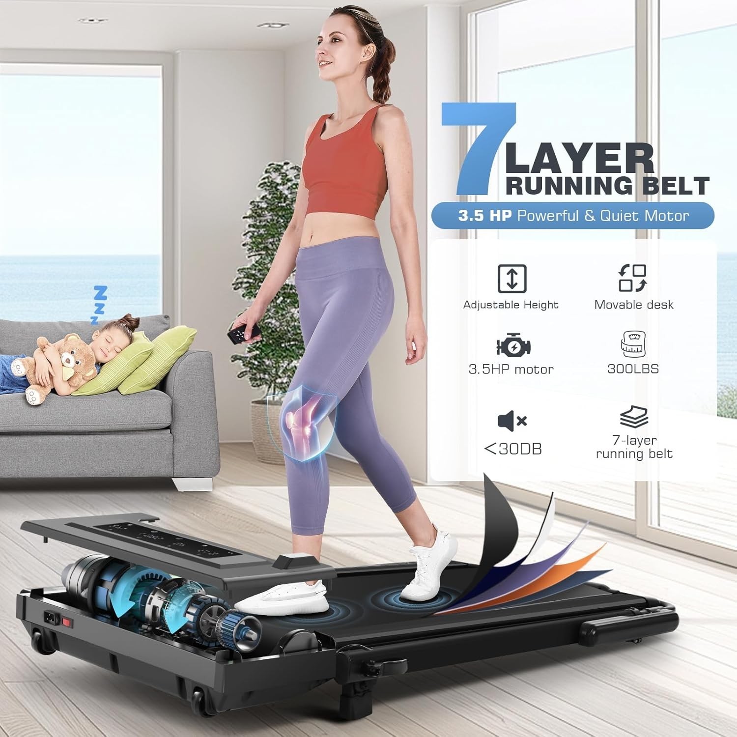 Foldable Treadmill with 12%Incline, 3.5HP Powerful Treadmill w/Adjustable Height