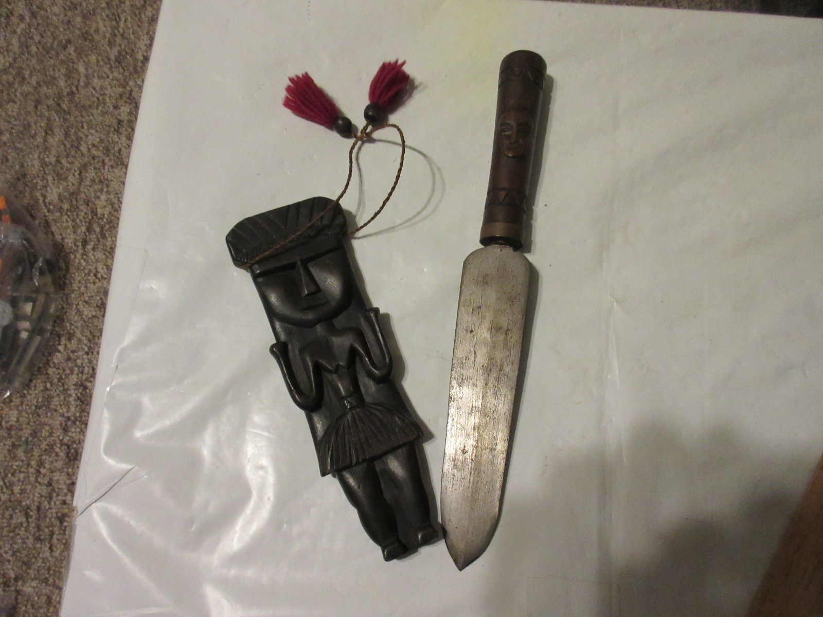 Vintage Tribal Knife in Carved Wooden Sheath