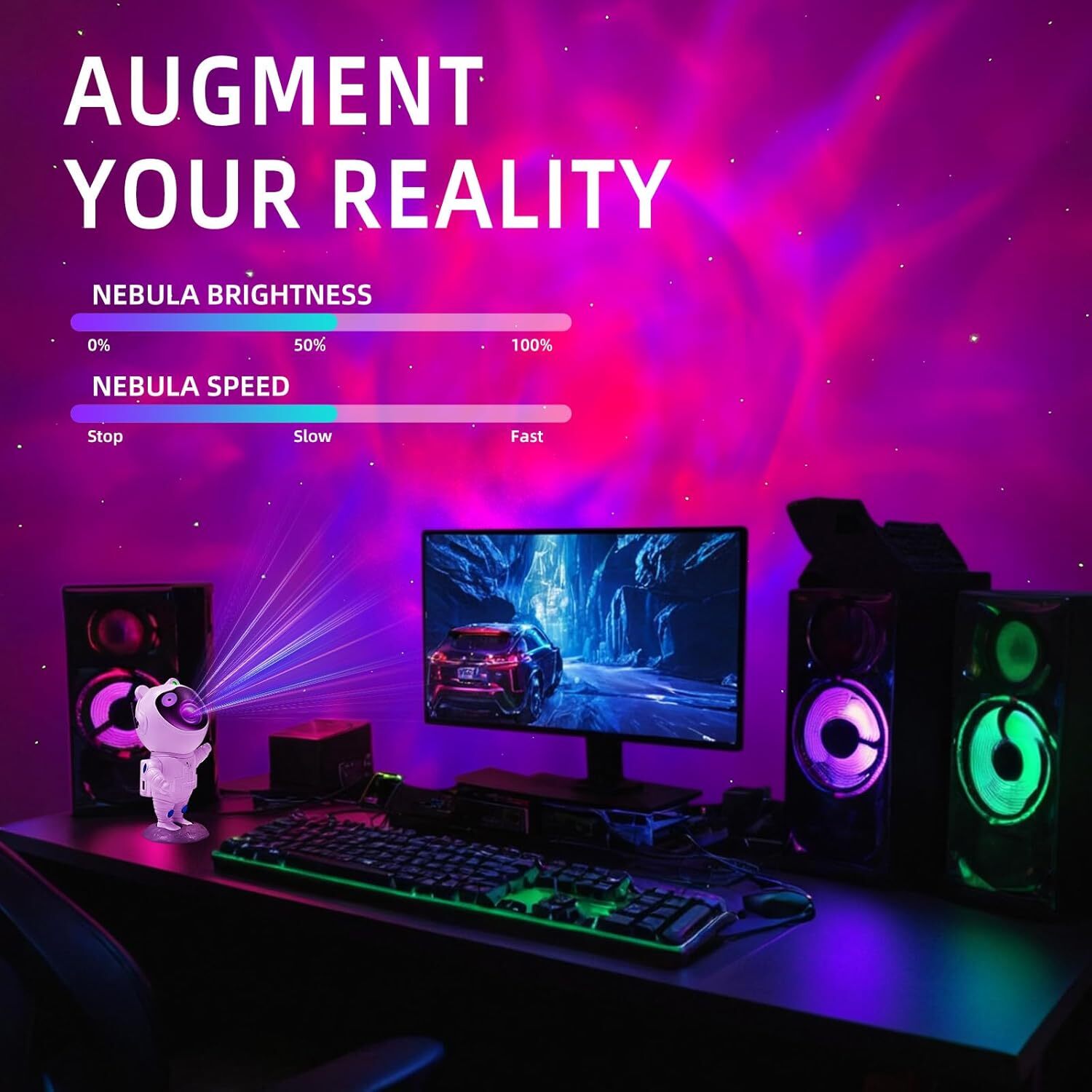 LED Galaxy Projector Night Light Astronaut Nebula Ceiling Lamp for Kid's Bedroom