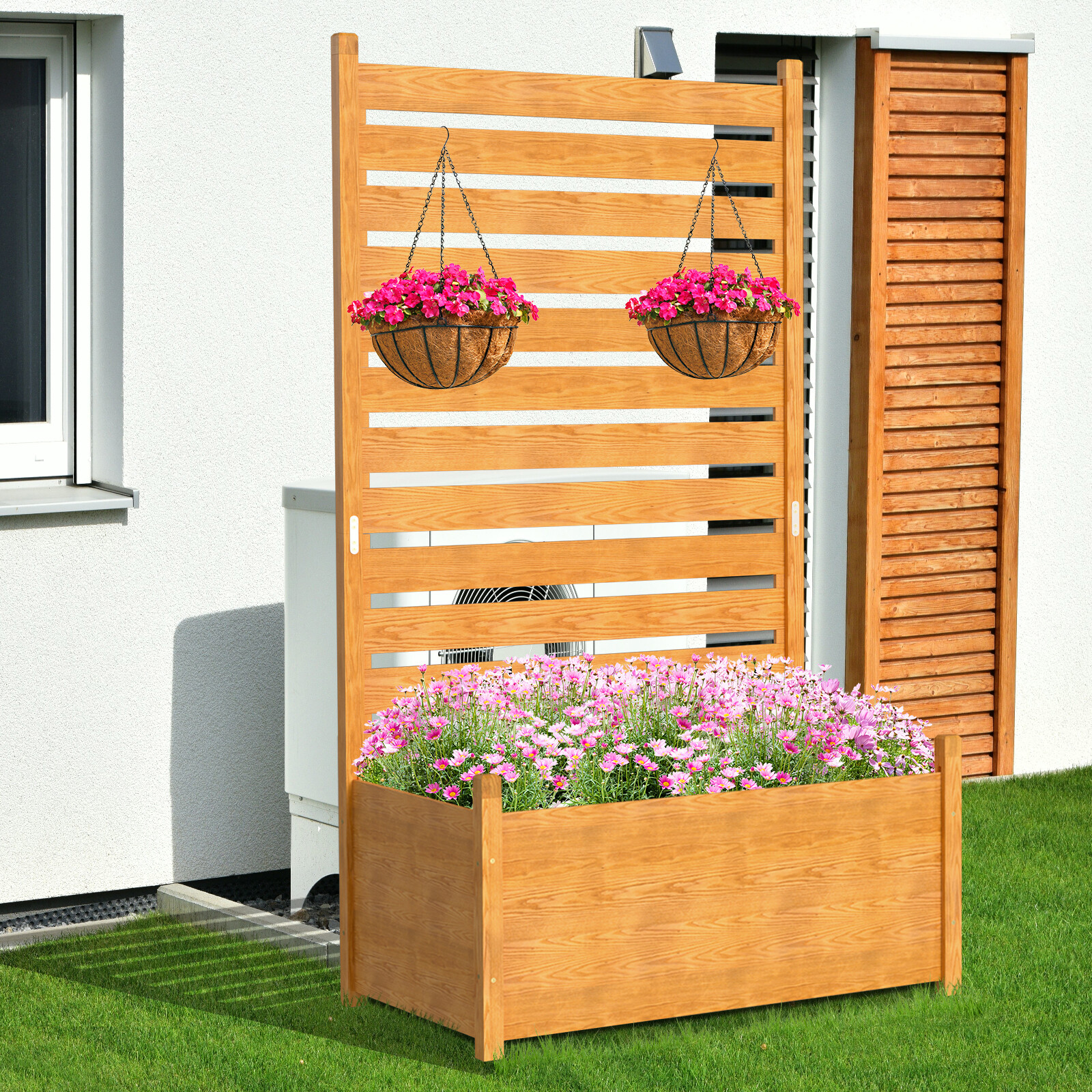 NAIZEA Extra Tall Air Conditioner Fence 41"Wx73"H Trash Can Fence & Planter Box