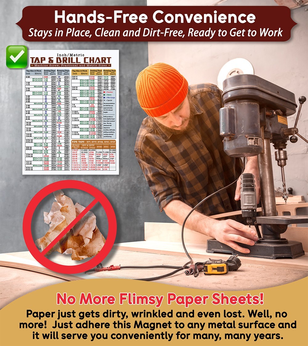 Magnetic Tap & Drill Size Chart 8.5x11 – Inch Metric Conversion Guide Magnet