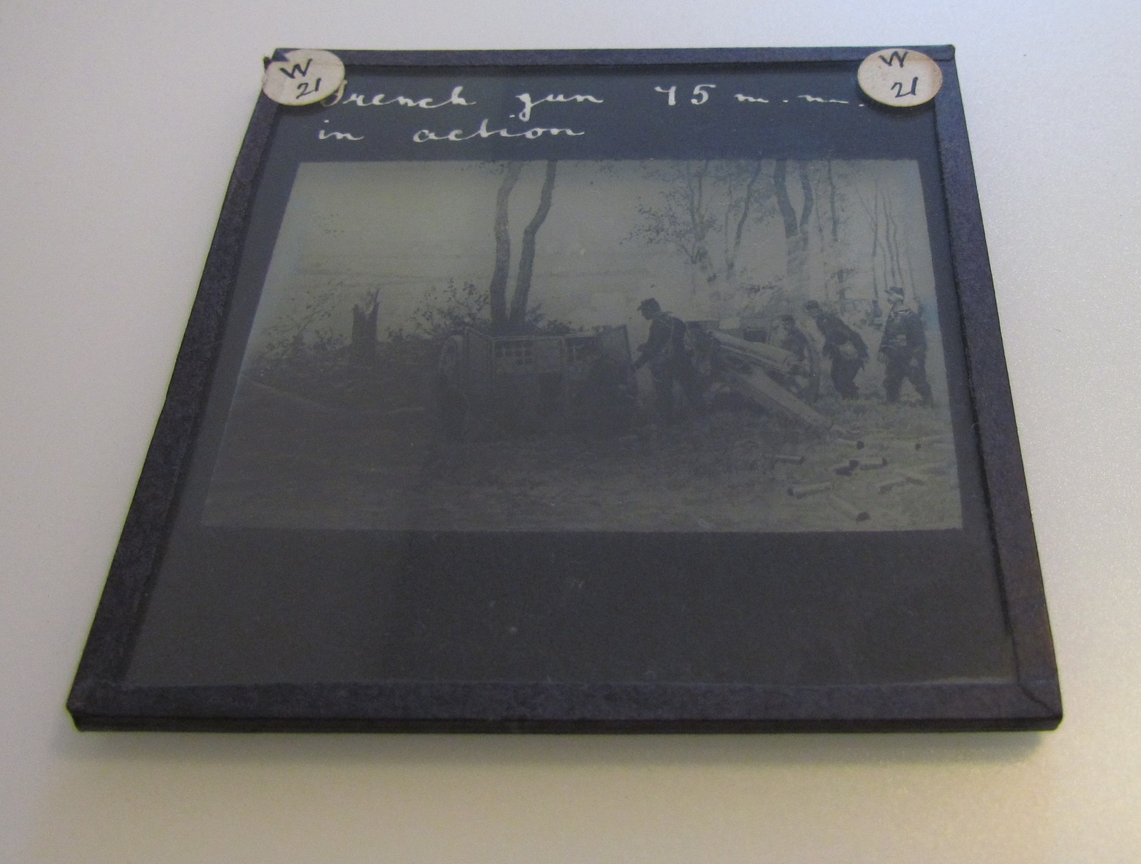 Glass Magic Lantern Slide FRENCH 75MM GUNS IN ACTION WW1 DRAWING