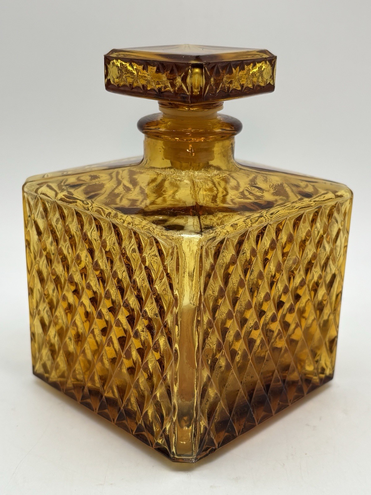 Vintage 1970’s Amber Glass Decanter/ Barware Home Decor 5”