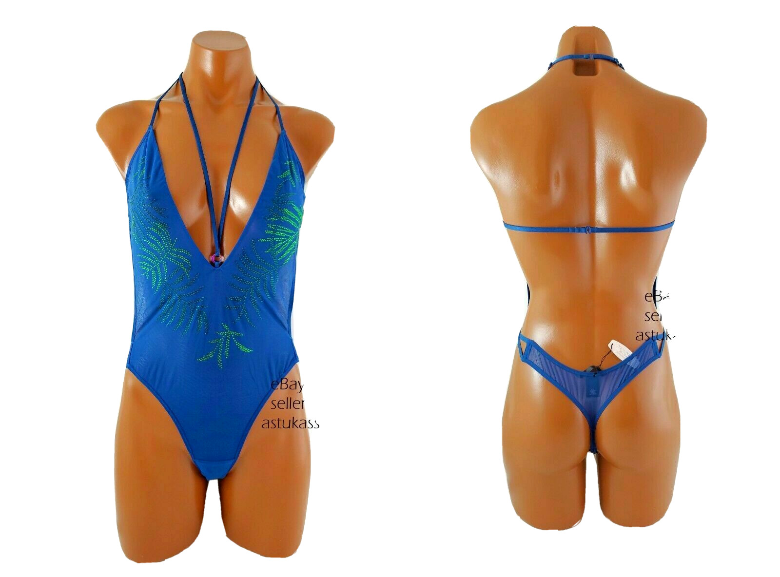 Victoria's Secret Mesh & Rhinestones Teddy Bodysuit One-piece sz S in blue