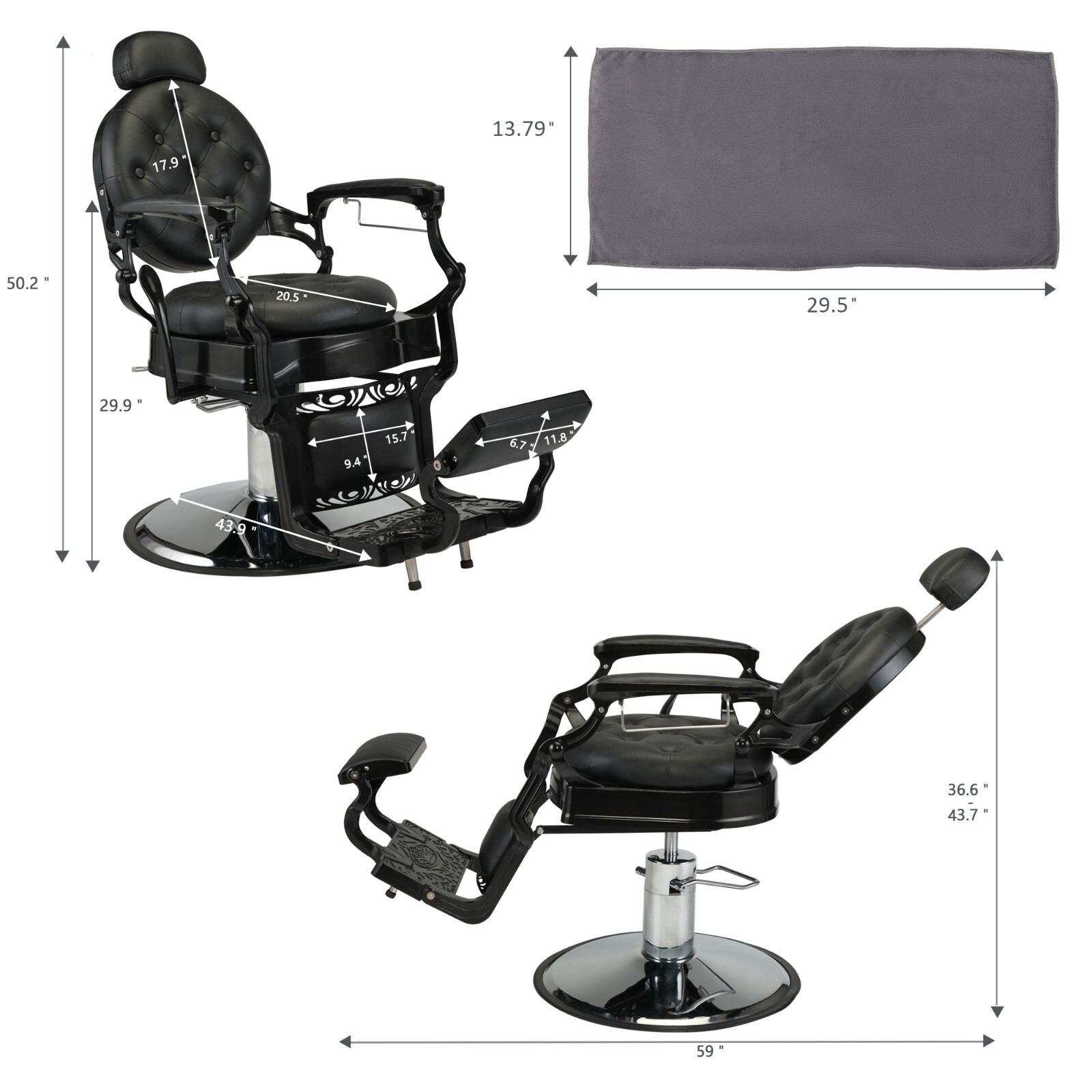 Vintage Heavy Duty Hydraulic Barber Chair Recline All Purpose Beauty Salon Chair