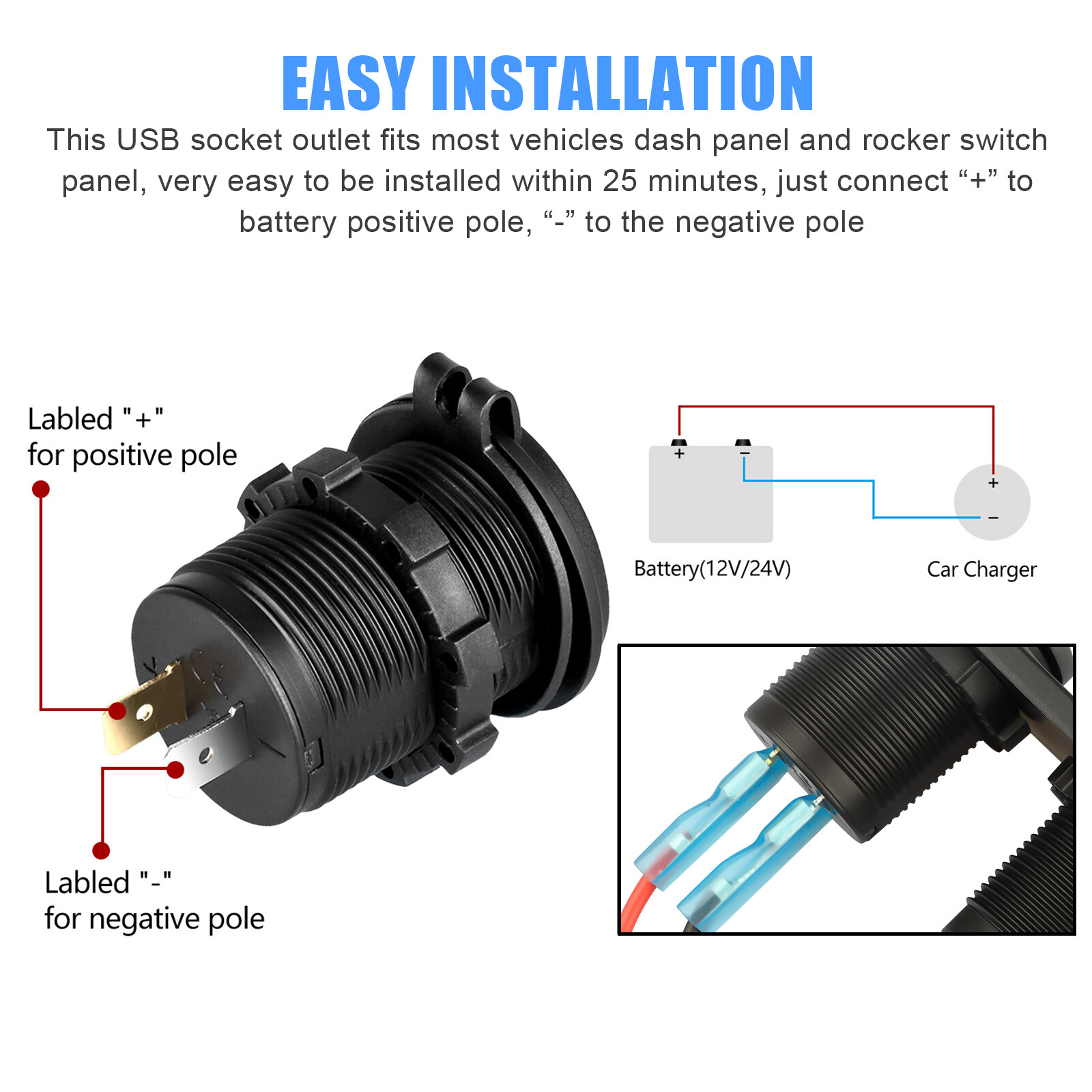 12V QC3.0 Dual USB Charger Car Cigarette Lighter Socket Plug Panel For Car Truck