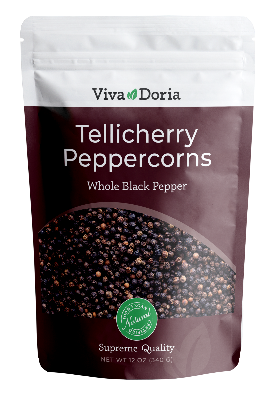 Viva Doria Tellicherry Peppercorn (Whole Black Pepper) for Grinder Refill, 12 oz