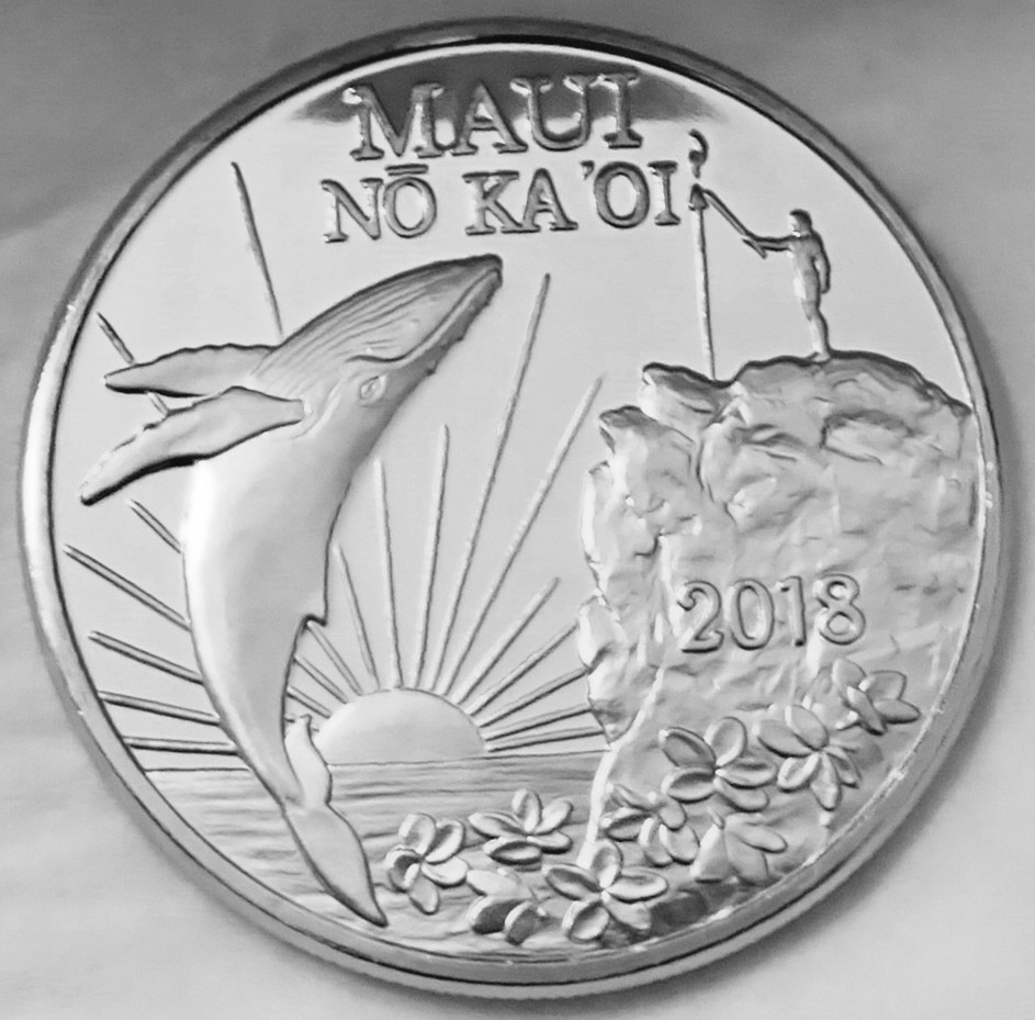 Hawaii Maui Trade Dollar Humpback Whale & Cliff Diver 2018 CopperNickel Coin Unc