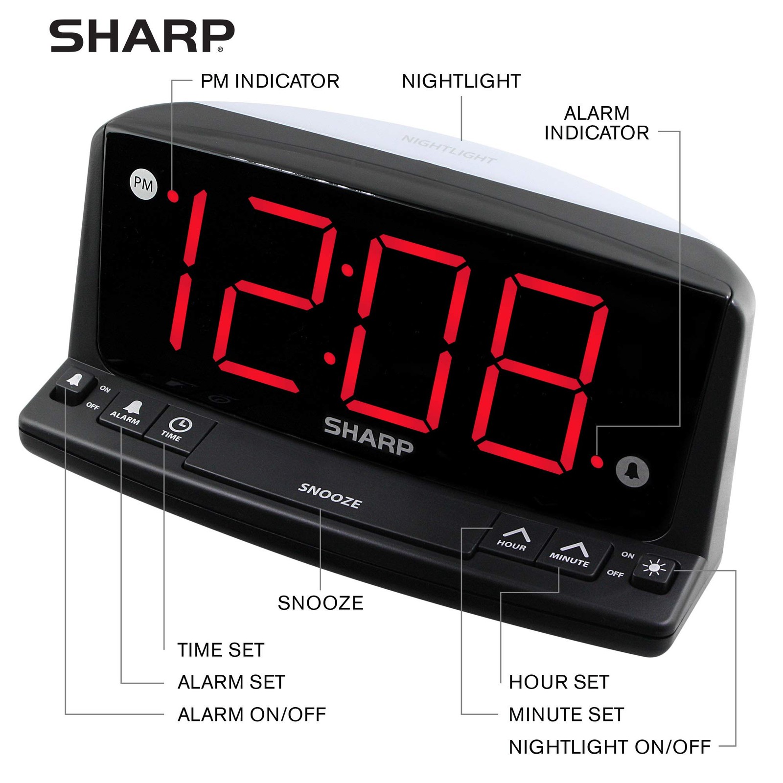 Sharp LED Digital Alarm Clock – Simple Operation - Easy to See Large Numbers ...
