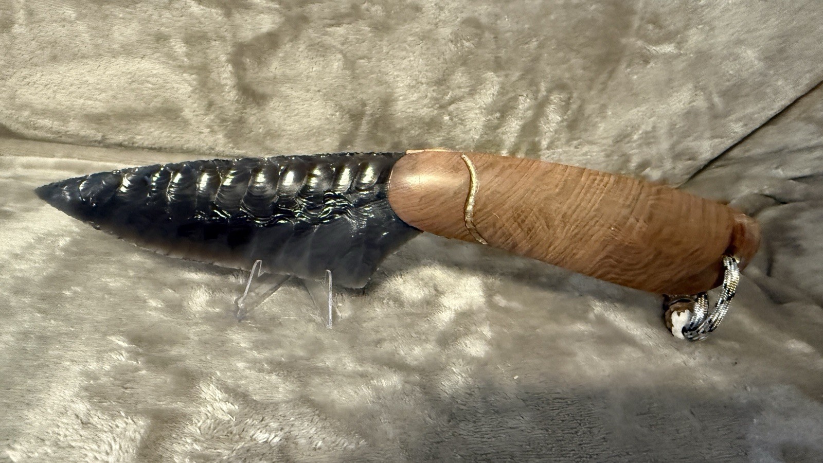 Handmade 5.5” Rainbow Obsidian Fixed Blade Knife Wood Handle