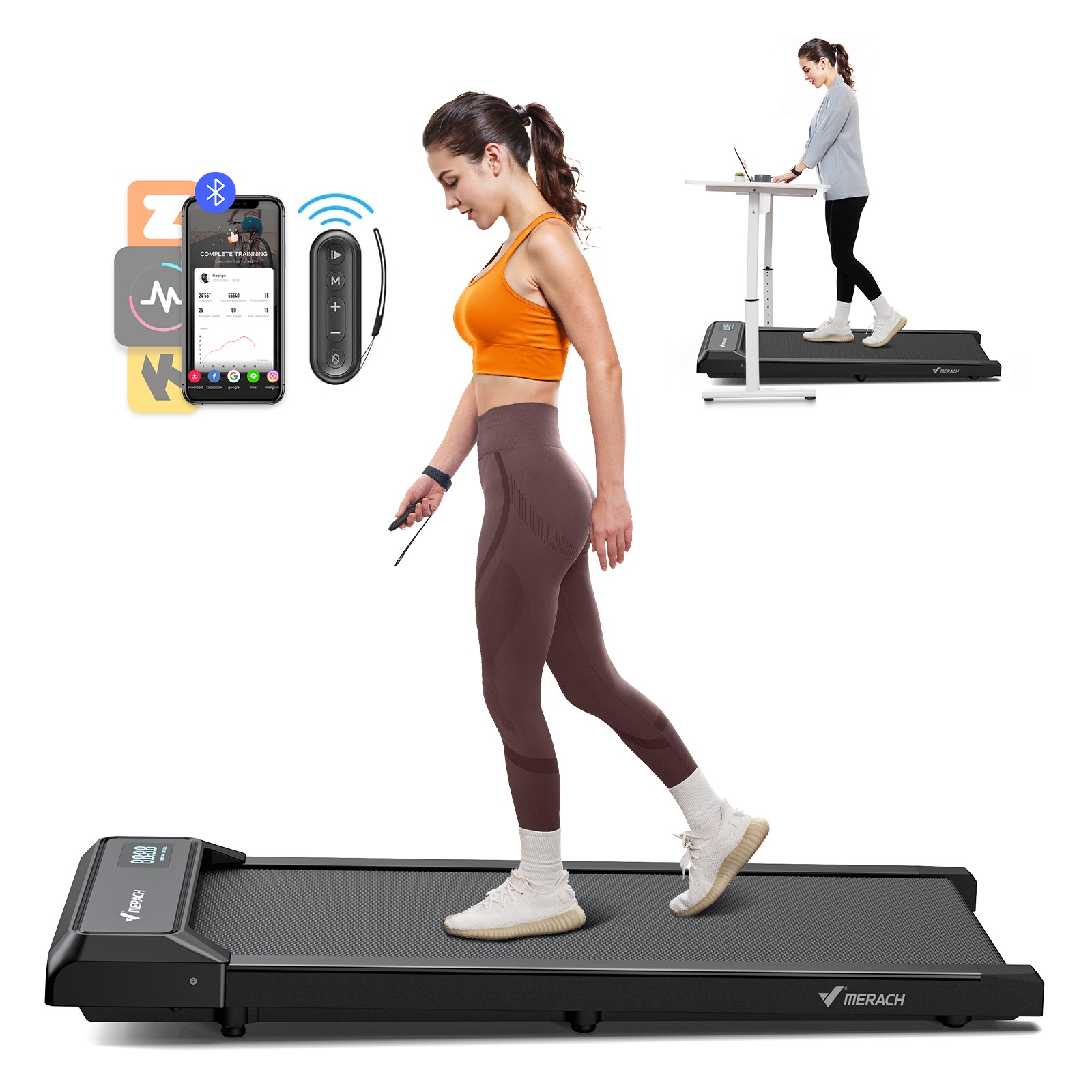 MERACH T21 Walking Pad Under Desk Mini Treadmills for Home with Remote Control