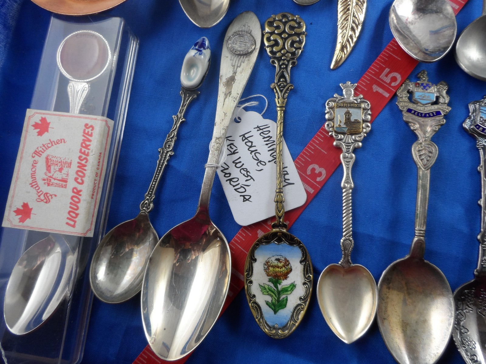 Fresh Souvenir Spoon Lot of 25-Enamel Bowl, Silverplate, Pewter, Brass, Nice