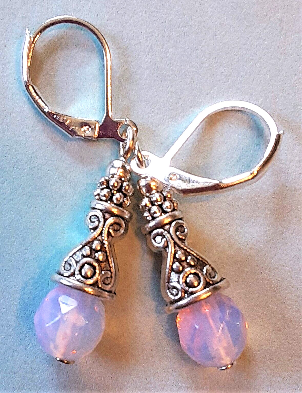 PINK OPALITE Bali Style Cone drop earring SP LEVER BACK handcrafted XX
